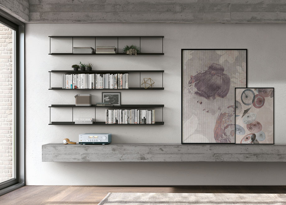 salotto di design con libreria